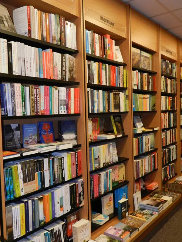 Boekenkasten met romans en non-fictie